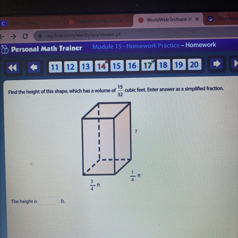 Viev 15 Find the height of this shape, which has a volume of cubic feet. Enter answer-example-1