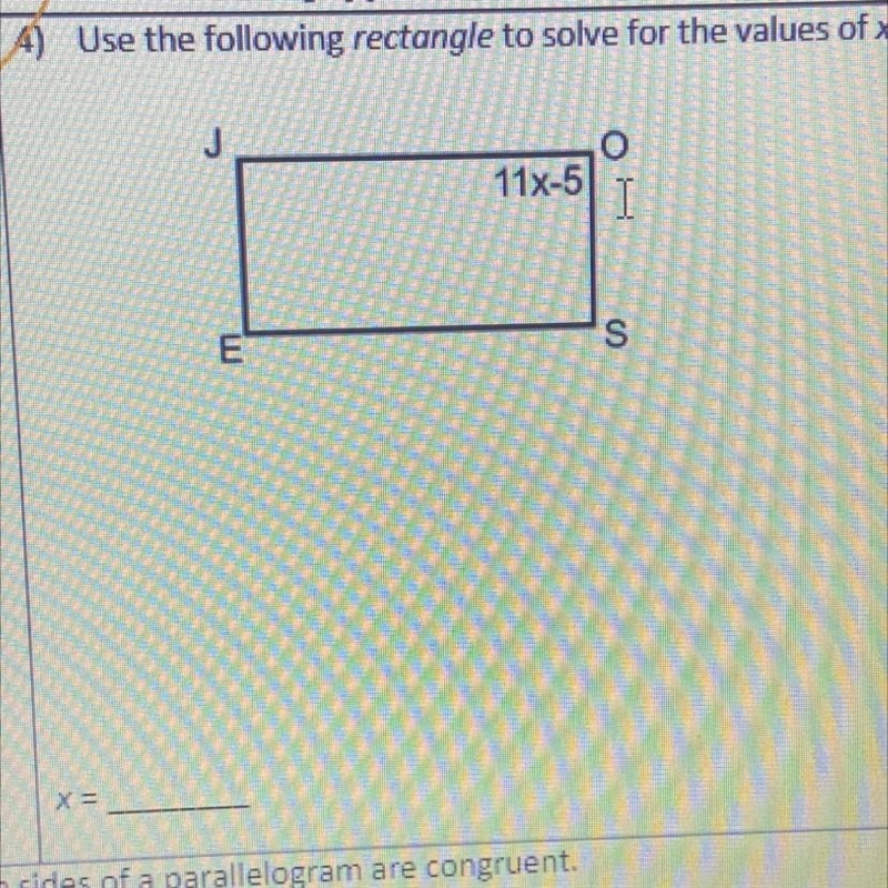 Use the following rectangle to solve for the values of X.-example-1