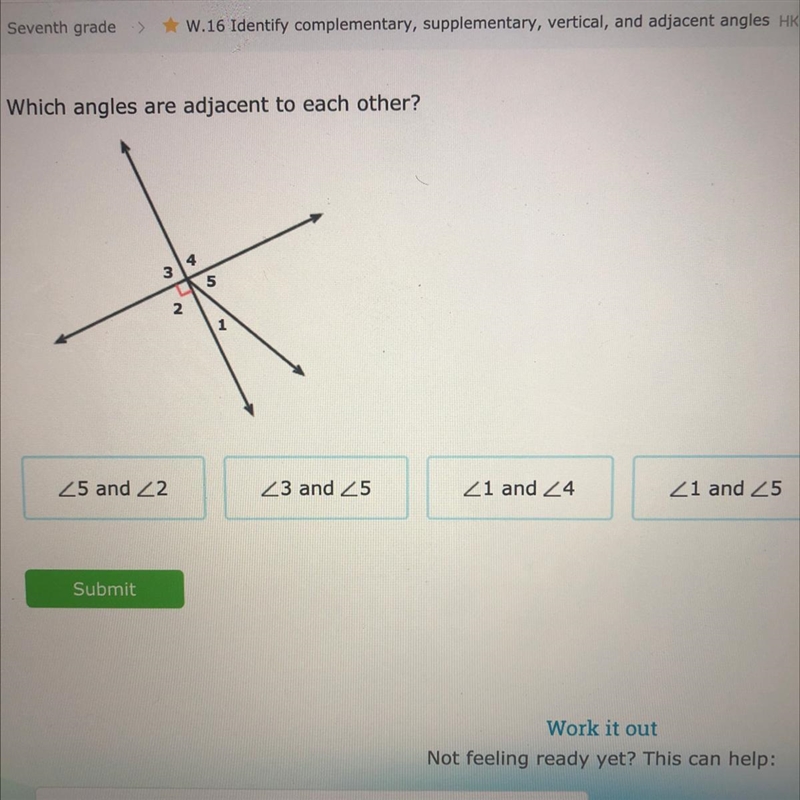 Which angles are adjacent to each other?-example-1