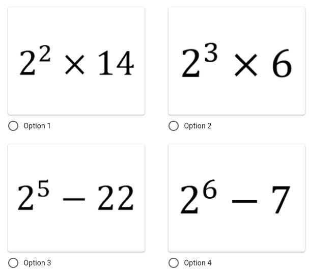 Choose an expression that equals 56. **Option 1** 22x14 **Option 2** 23x6 **Option-example-1