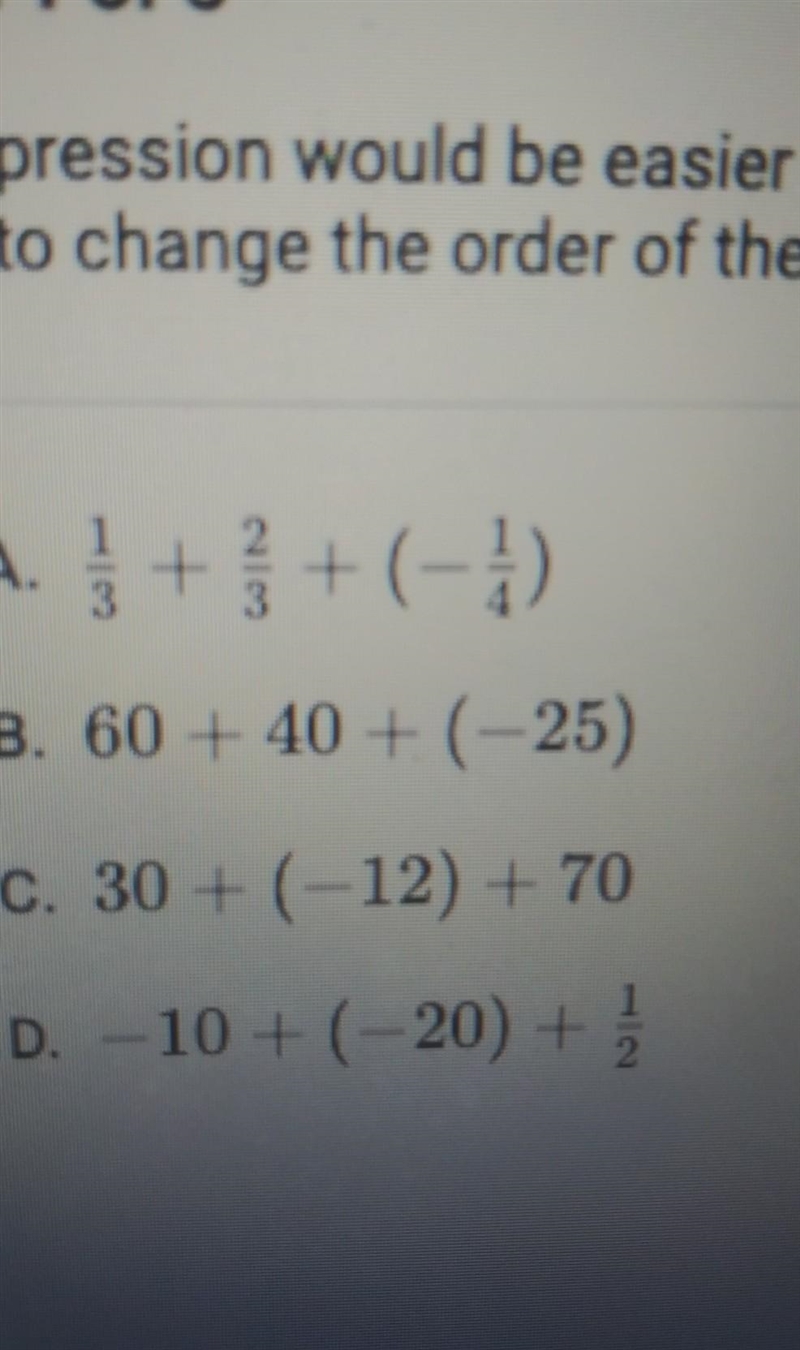 which expression would be easier to simplify if you used the commutative property-example-1