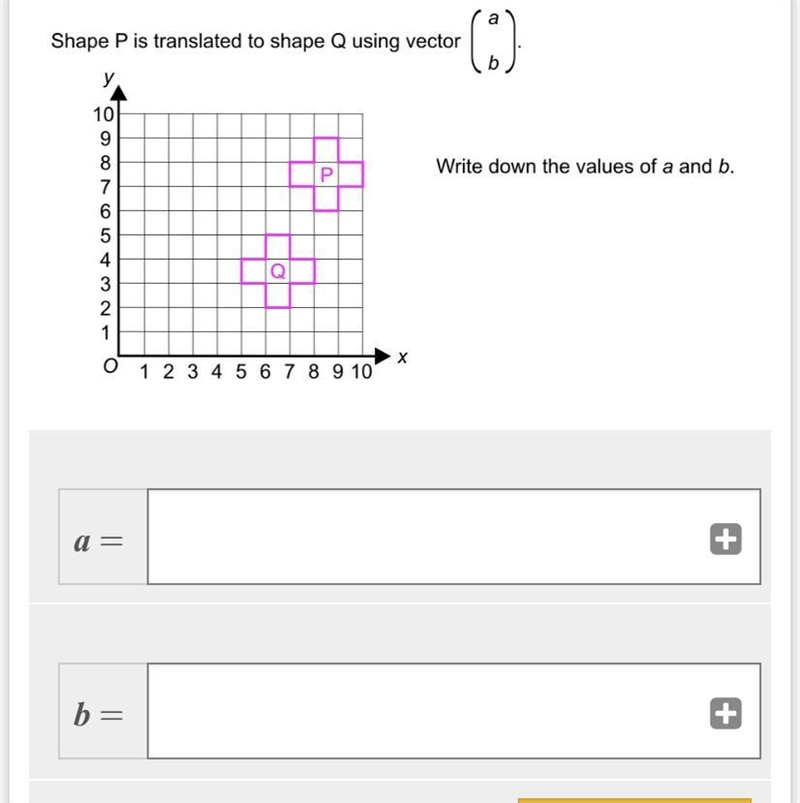 Shape p is translated to shape Q using vector (a b). Write down the values of a and-example-1