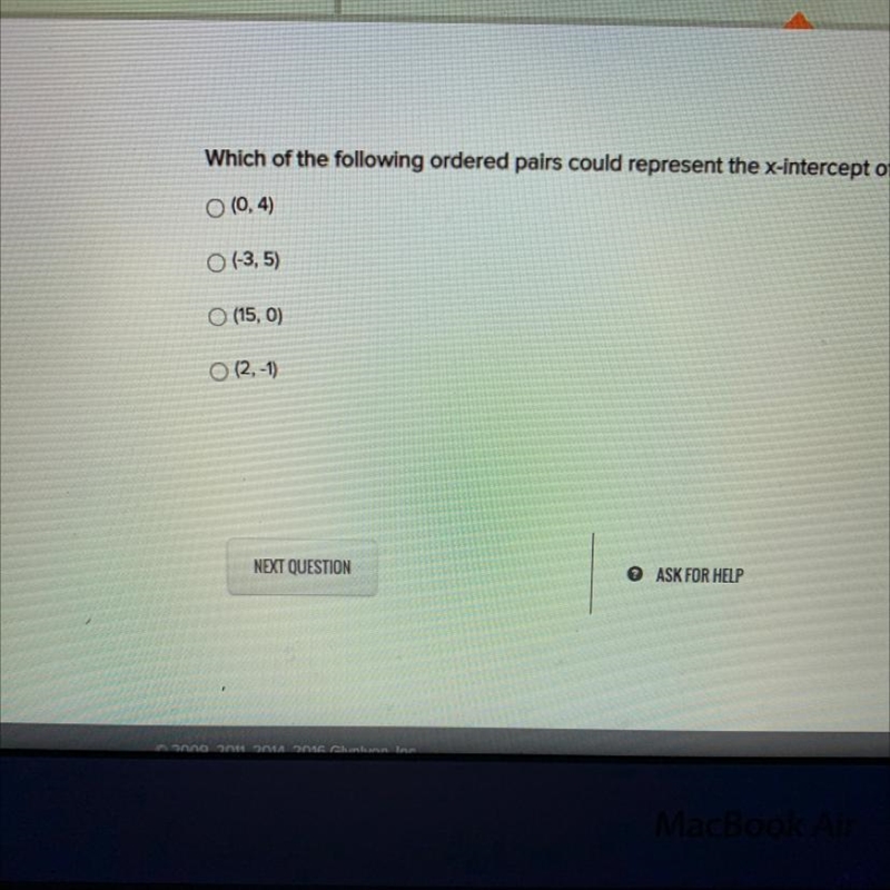 Which of the following ordered pair could represent the x-intercept of a function-example-1