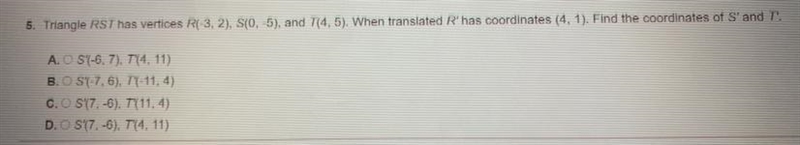 Triangle RST has vertices R(-3,2), S(0,-5),and T(4,5).When translated R’ has coordinates-example-1