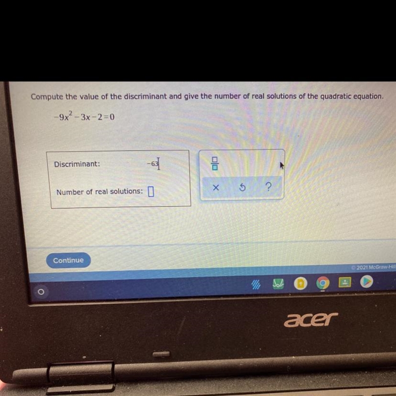 Compute the value of the discriminant and give the number of real solutions of the-example-1