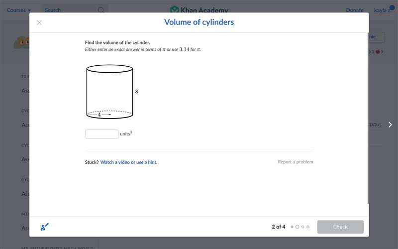 Find the volume of the cylinder. Either enter an exact answer in terms of π or use-example-1