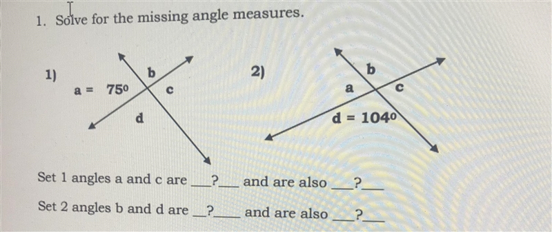 Solve for the missing angle measures.-example-1