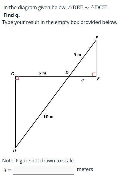 In the diagram given below, △DEF∼△DGH, Find q-example-1