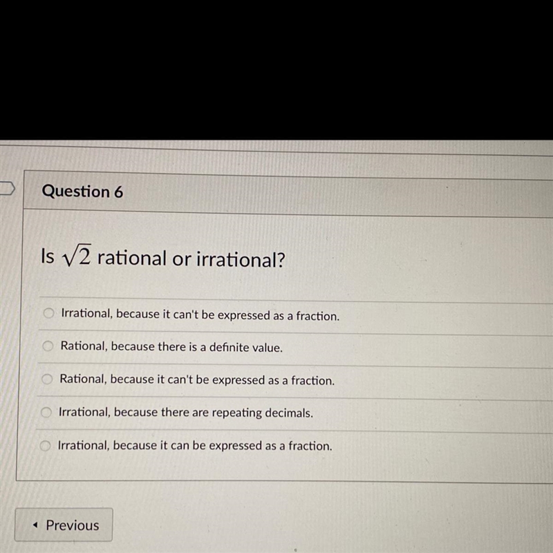 Is square root of 2 rational or irrational?-example-1