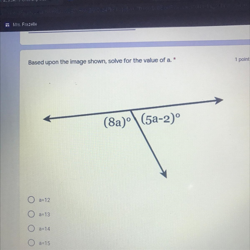 Based upon the image shown, solve for the value of a.-example-1