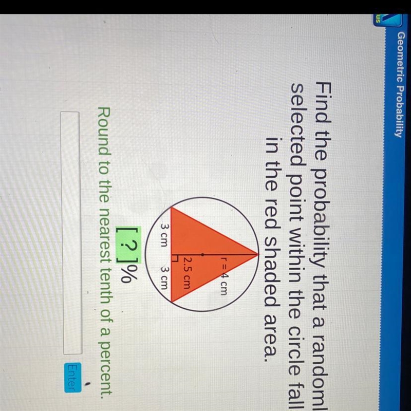 Find the probability that a randomly selected point within the circle falls in the-example-1