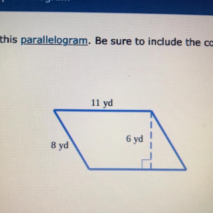 Find the area of this parallelogram. Be sure to include the correct unit in your answer-example-1