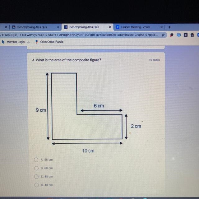 10 pontos 10 points 4. What is the area of the composite figure? 6 cm 9 cm L 2 cm-example-1