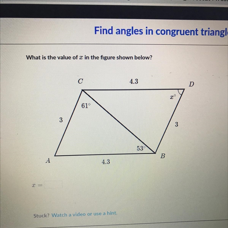 What is the value of 3 in the figure shown below? с 4.3 D 61 3 3 53 A 4.3-example-1