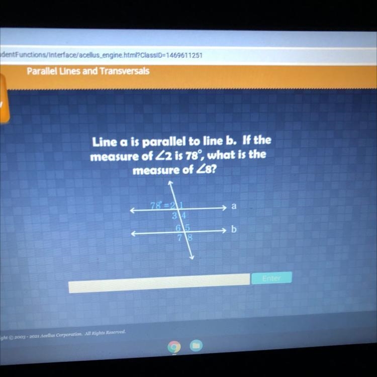 Line a is parallel to line b. If the measure of Z2 is 78°, what is the measure of-example-1