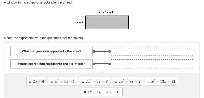 30 Points! A window in the shape of a rectangle is pictured. Match the expression-example-1