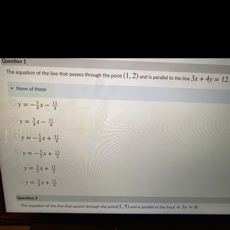 The equation of the line that passes through the point (1, 2) and is parallel to the-example-1