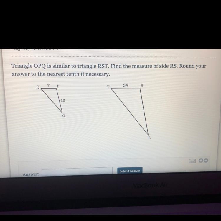 Triangle OPQ is similar to triangle PST. Need this asap-example-1