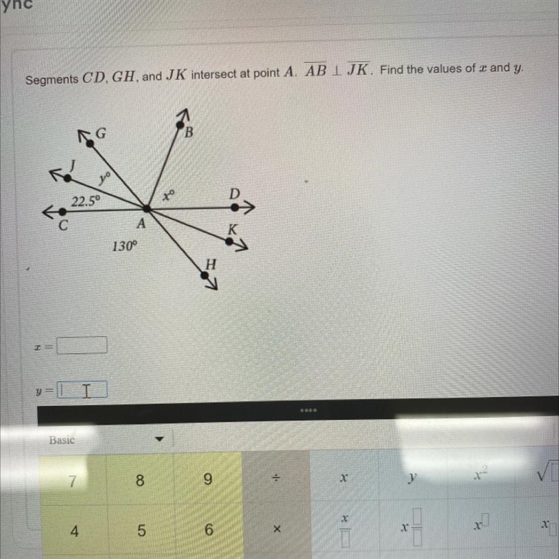 Segments CD, GH, and JK intersect point A.-example-1