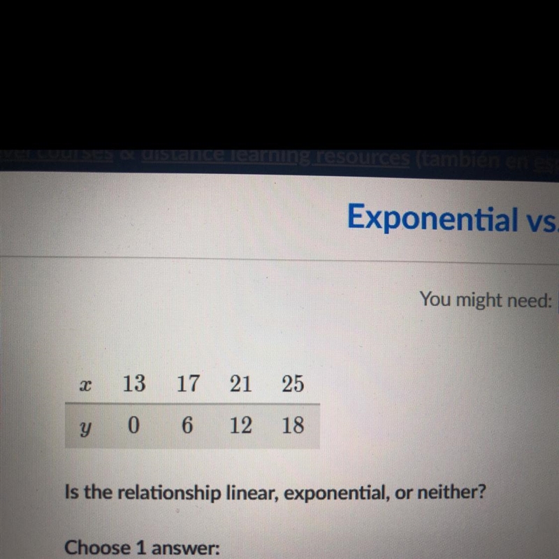 Is the relationship linear, exponential, or neither?-example-1