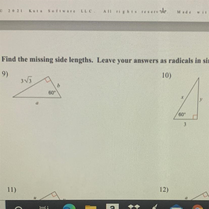 Find the missing side lengths. leave your answer as radicals simplest form-example-1