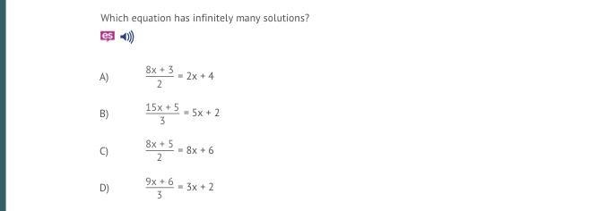 Which equation has infinitely many solutions?-example-1