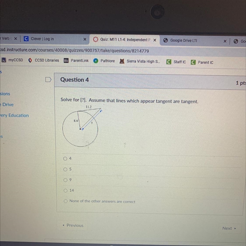 Solve for [?]. Assume that lines which appear tangent are tangent.-example-1