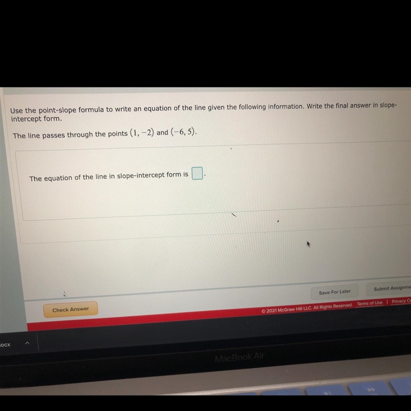 What is the equation of the line in slope intercept form using these points?-example-1