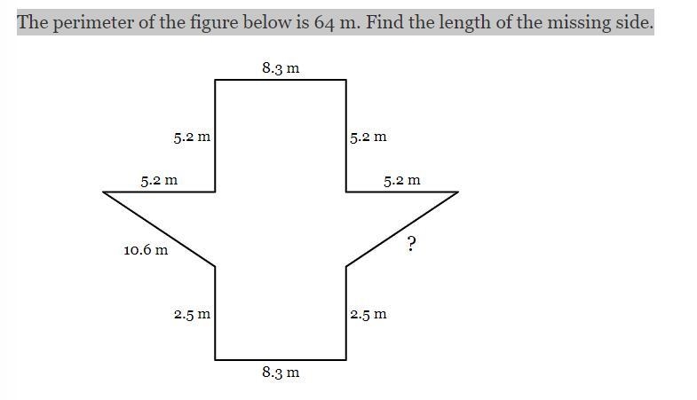 The perimeter of the figure below is 64 m. Find the length of the missing side.-example-1