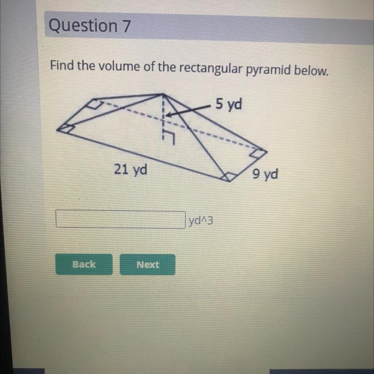 Find the volume of the rectangular pyramid below.-example-1