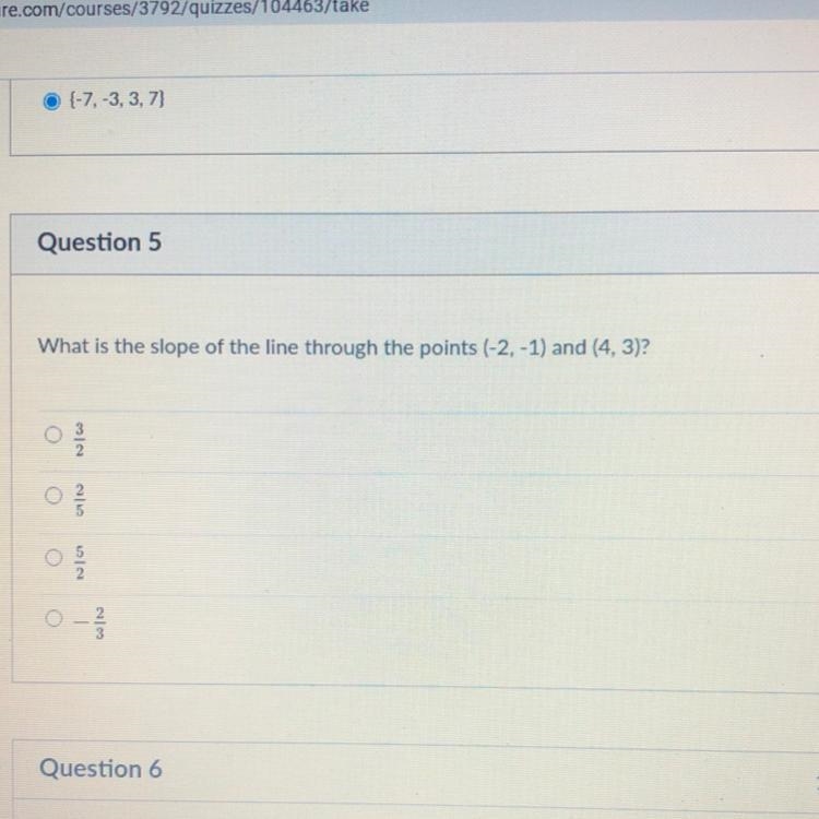 What is the slope of the line through the points (-2, -1) and (4, 3)? HELP ITS FOR-example-1