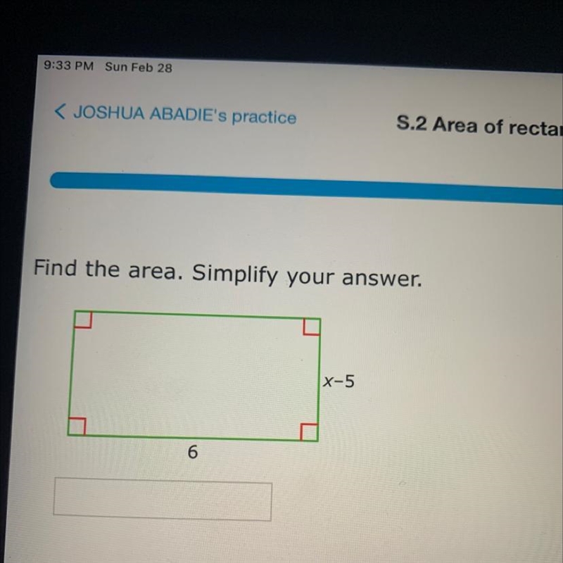 Find the area. Simplify your answer. x-5 6-example-1