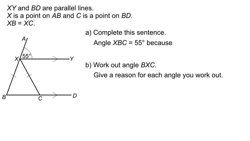 WORK OUT ANGLE BXC. GIVE A REASON FOR EACH ANGLE YOUR WORK OUT-example-1