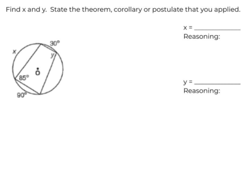 Y = 95°, find the measure of x-example-1