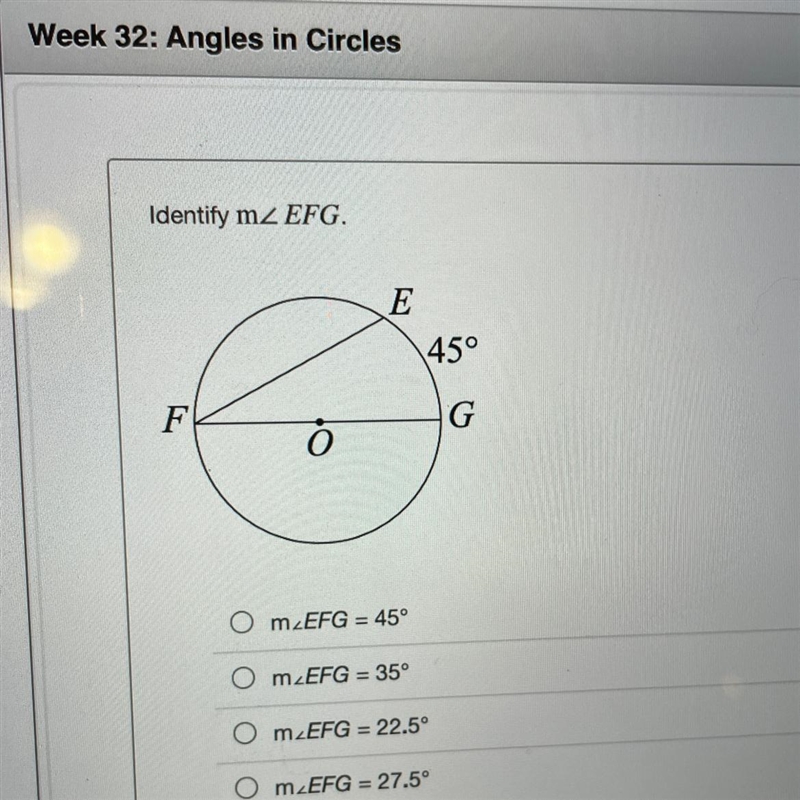 Identify EFG Answer Options: = 45 = 35 = 22.5 =27.5-example-1