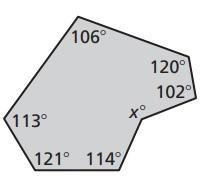 Find the measure of the missing interior angle of the polygon.-example-1