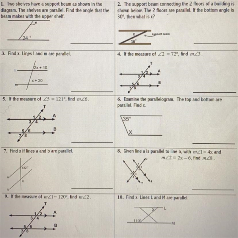 Parallel lines does someone have the answers?-example-1