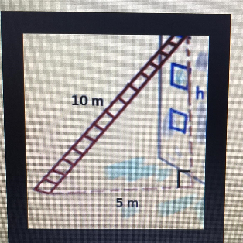 A 10 meter ladder was placed on an angle. The base of the ladder is 5 meters away-example-1