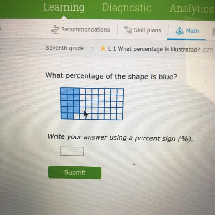 What percentage of the shape is blue? Write your answer using a percent sign (%).-example-1