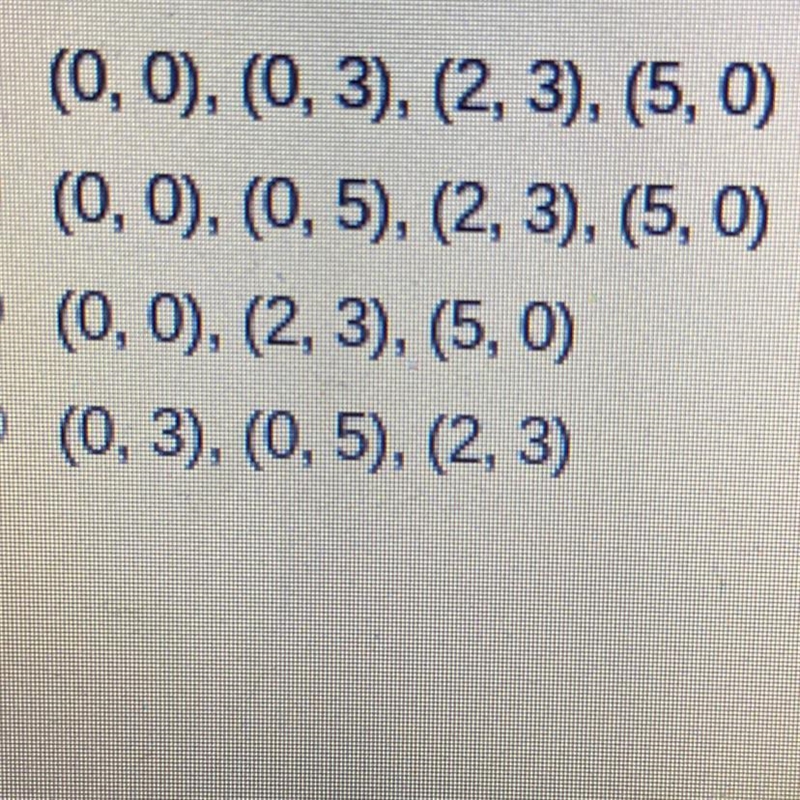 The constraints of a problem are listed below. What are the vertices of the feasible-example-1