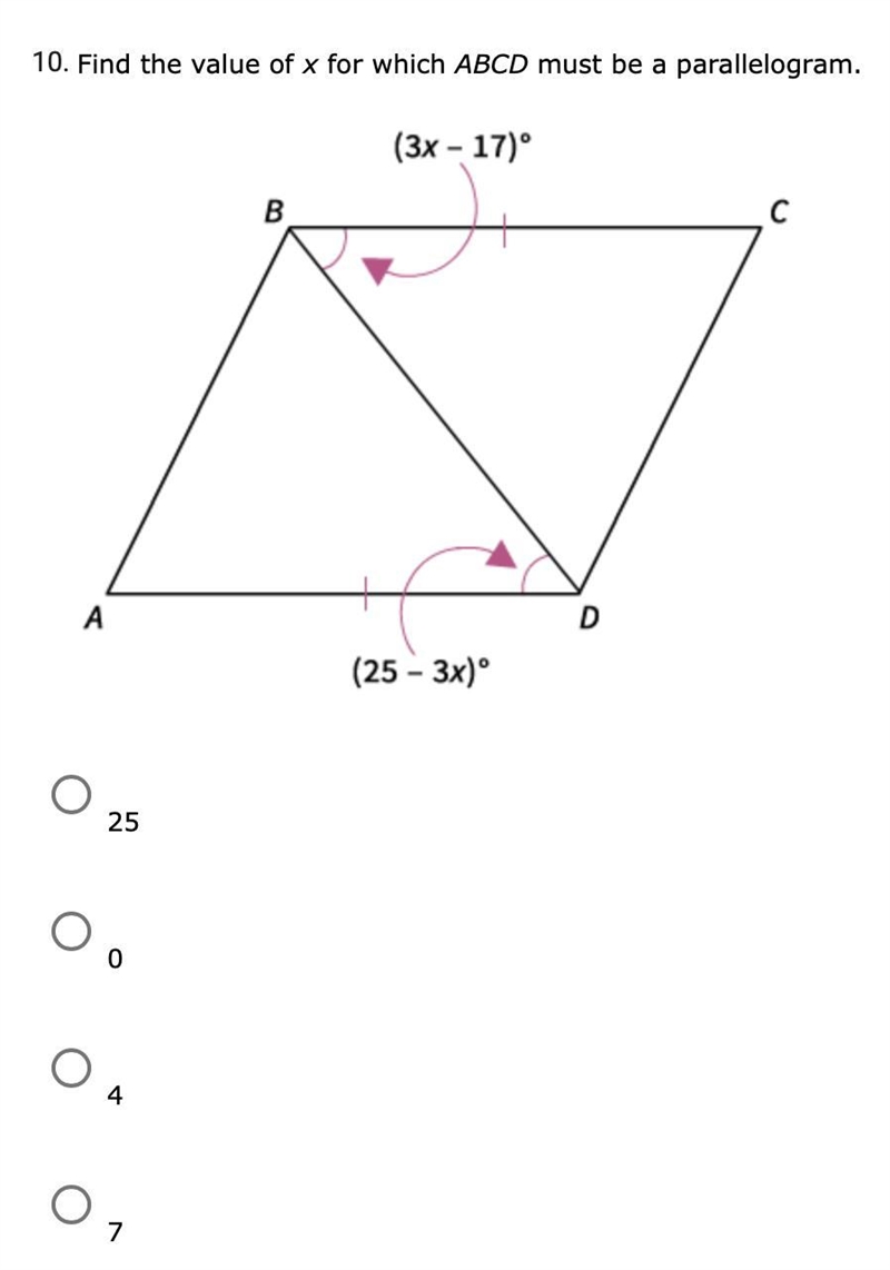 Find the value of x for which ABCD must be a parallelogram.-example-1