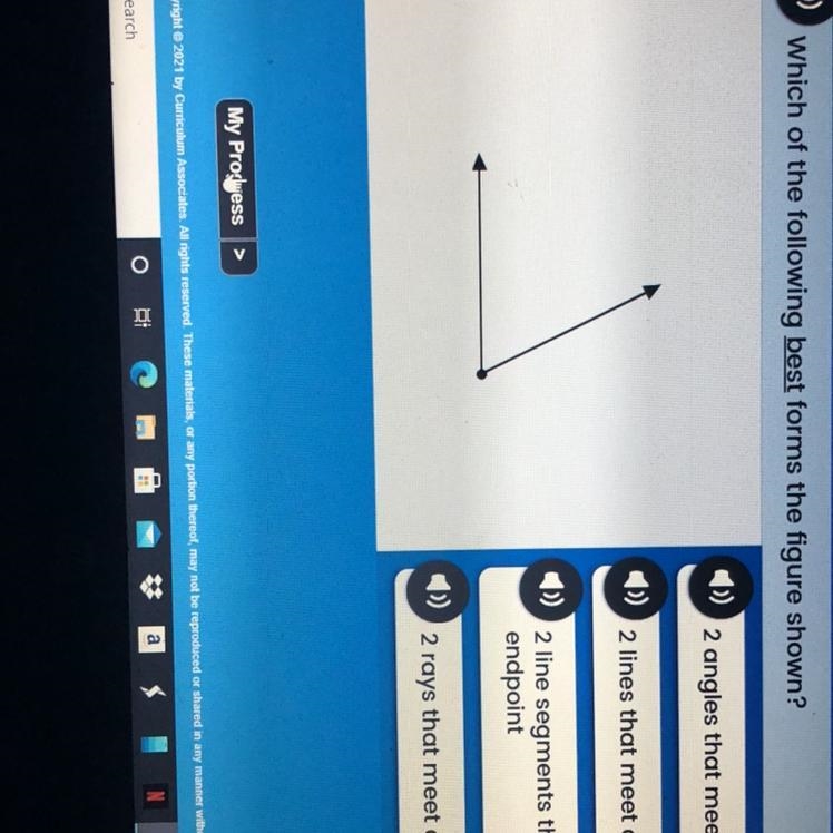 Which of the following best forms the figure shown? 2 angles that meet at an endpoint-example-1