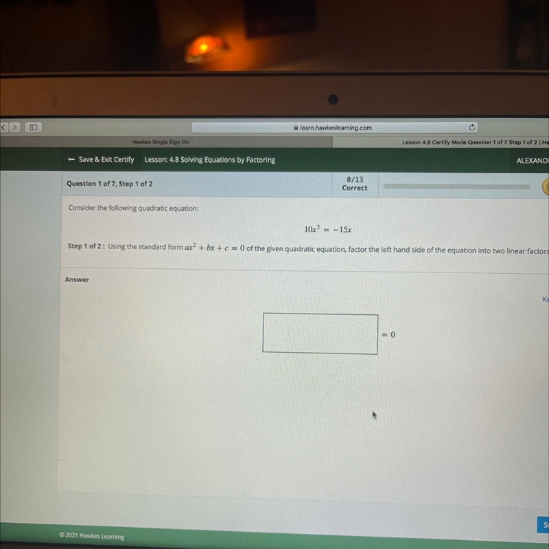 Consider the following quadratic equation: 10x2 = -15x i need help asap!! using standard-example-1