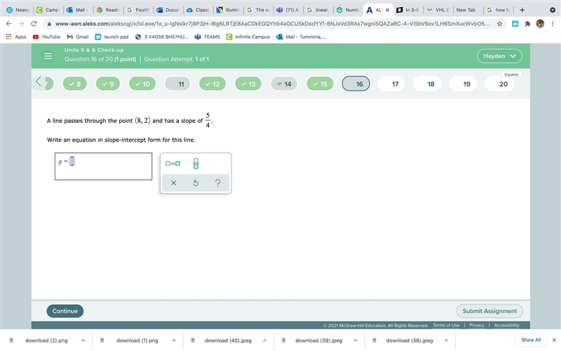 A line passes through the point (8,2) and has a slope of 5/4. Write an equation in-example-1