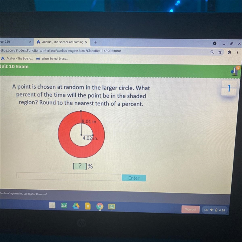 A point is chosen at random in the larger circle. What percent of the time will the-example-1