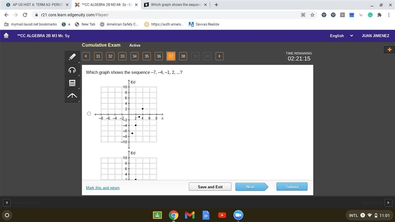 Which graph shows the sequence –7, –4, –1, 2, ...?-example-1