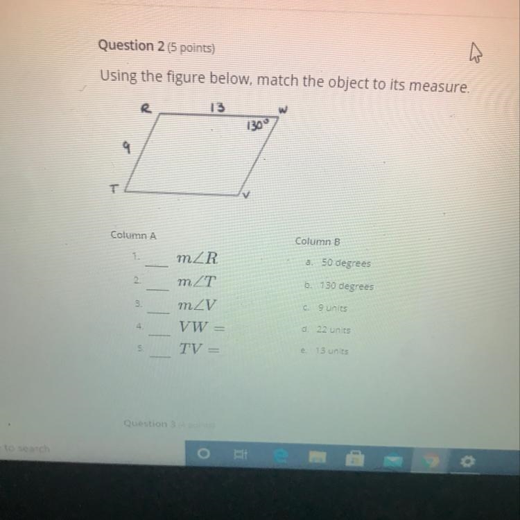 A. 50 degrees B. 130 degrees C. 9 units D.22 units E. 13 units-example-1