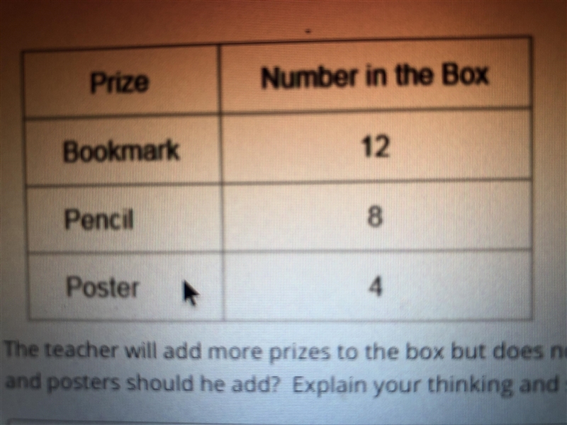 The table below shows the 24 prizes that a teacher had in a box in her classroom: The-example-1