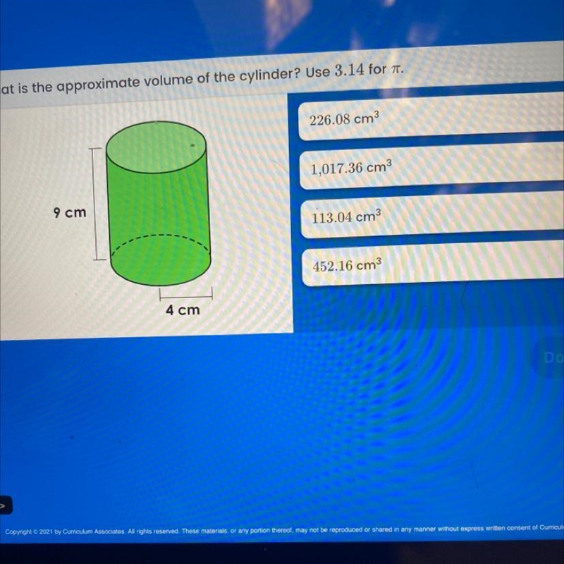 What is the approximate volume of the cylinder use 3.14-example-1