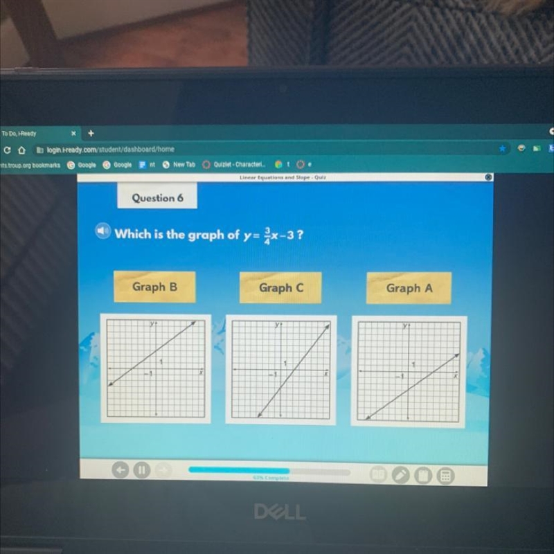 Which is the graph of y= 2 8x - 3? Graph B. Graph C Graph A Please help!-example-1